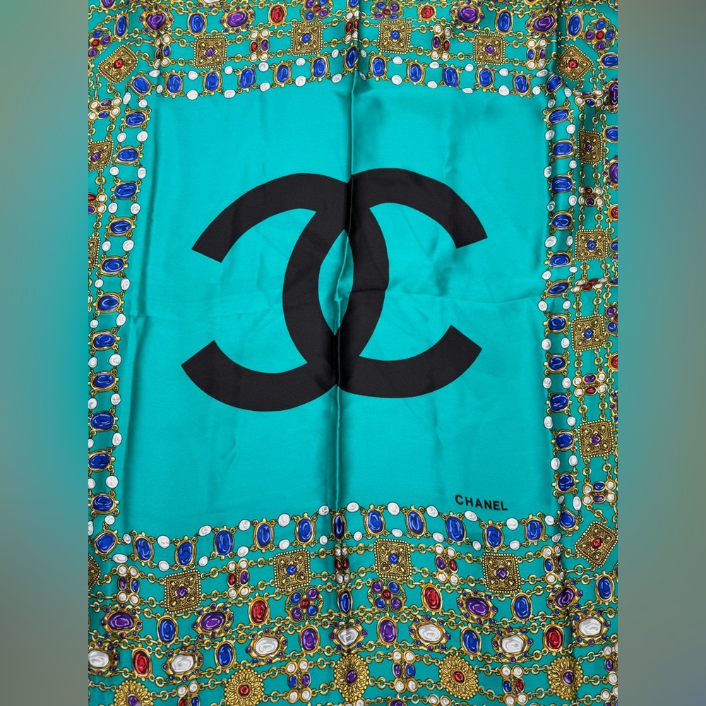 Chanel CC Teal Jewels Silk Scarf - Picture 8 of 9